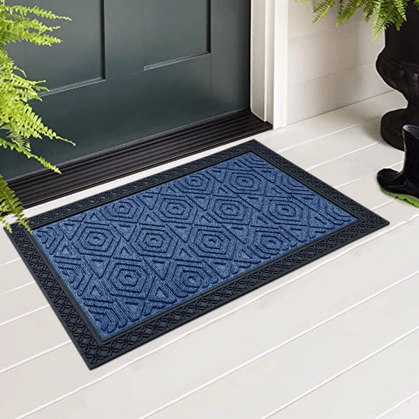 Luxe Home International Luxe Home Coir Door Mat Hexagon Anti Slip Waterproof Doormat for Indoor and Outdoor (Blue, 40cm x 60cm) - 40x60 cm, Blue