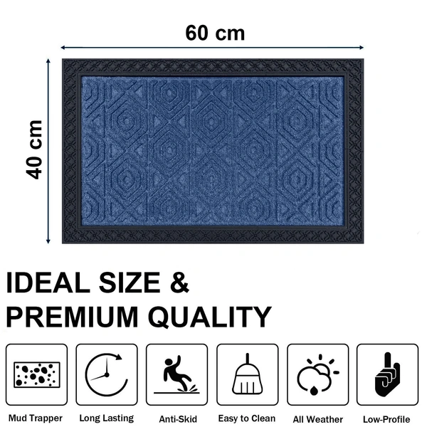Luxe Home International Luxe Home Coir Door Mat Hexagon Anti Slip Waterproof Doormat for Indoor and Outdoor (Blue, 40cm x 60cm) - 40x60 cm, Blue