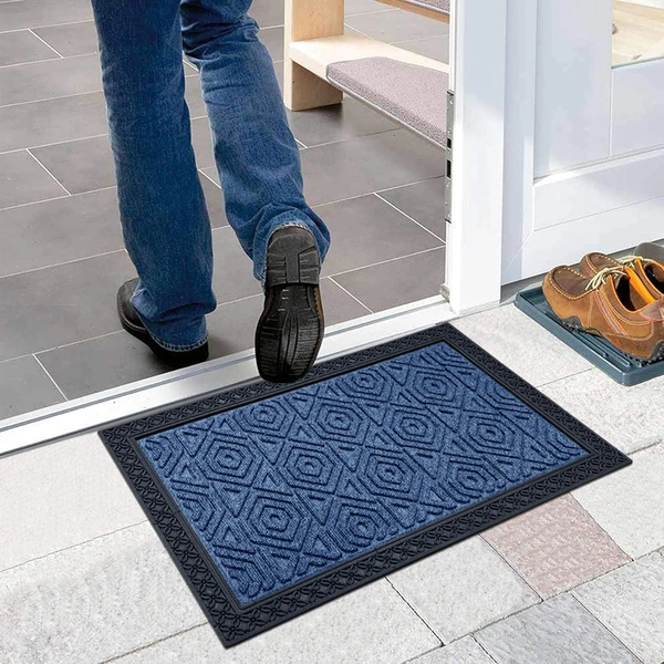 Luxe Home International Luxe Home Coir Door Mat Hexagon Anti Slip Waterproof Doormat for Indoor and Outdoor (Blue, 40cm x 60cm) - 40x60 cm, Blue