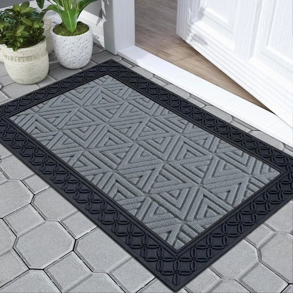 Luxe Home International Luxe Home Coir Door Mat Triangle Anti Slip Waterproof Doormat for Indoor and Outdoor (Silver, 45cm x 75cm) - 45x75 cm, Silver