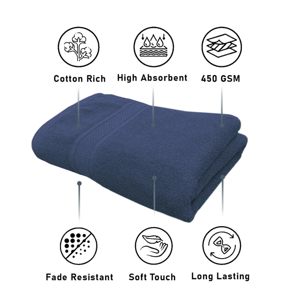 Luxe Home International Luxe Home Cotton Bath Towel 450 GSM Quick Dry Large Size Bathroom Towels for Men & Women, Home, Kitchen, Gym, Spa (70x137 cm, Navy Blue) - 70x137 cm, Navy Blue