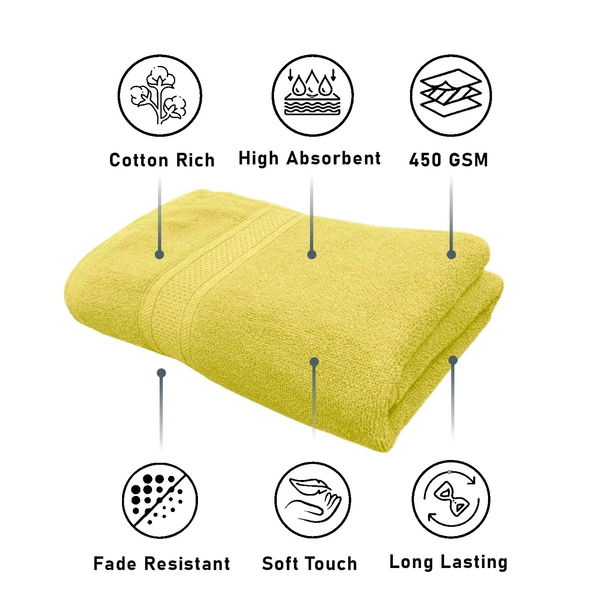Luxe Home International Luxe Home Cotton Bath Towel 450 GSM Quick Dry Large Size Bathroom Towels for Men & Women, Home, Kitchen, Gym, Spa (70x137 cm, Yellow) - 70x137 cm, Yellow