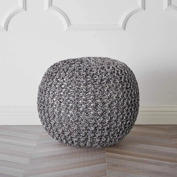 LUXE HOME INTERNATIONAL Luxe Home Cotton Hand Knitted Round Italian Ottoman pouffe Stool for Living Room, Bedroom, Hallway ( 20x20x14 Inches, Coffee, Piece of 1) - Coffee