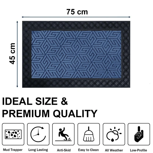 Luxe Home International Luxe Home Cube Rubber Coir Door Mat Anti Slip Doormat for Indoor and Outdoor (Blue, 45cm x 75cm) - 45x75 cm, Blue