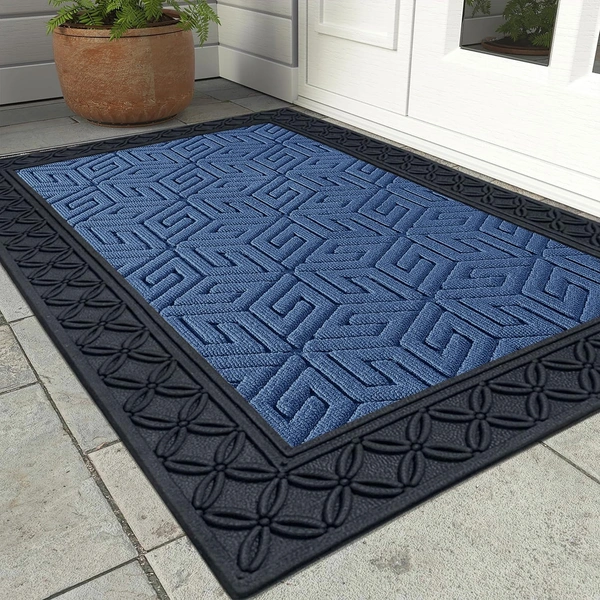 Luxe Home International Luxe Home Cube Rubber Coir Door Mat Anti Slip Doormat for Indoor and Outdoor (Blue, 45cm x 75cm) - 45x75 cm, Blue