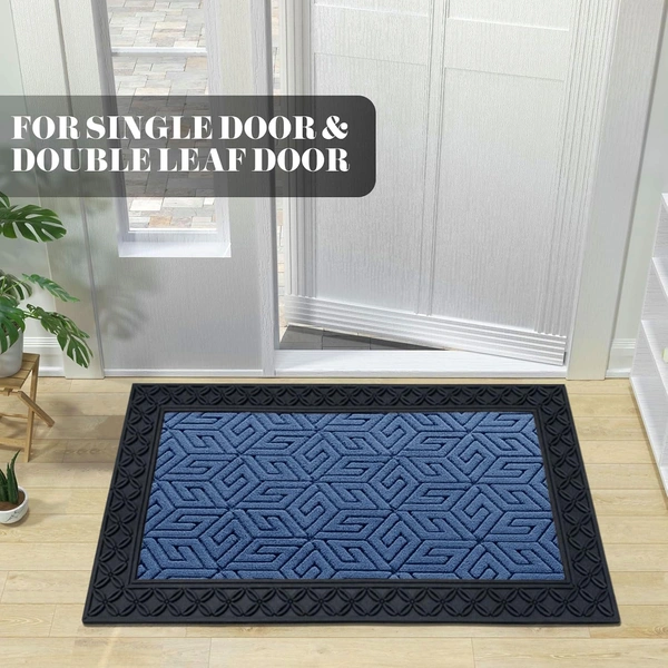 Luxe Home International Luxe Home Cube Rubber Coir Door Mat Anti Slip Doormat for Indoor and Outdoor (Blue, 45cm x 75cm) - 45x75 cm, Blue