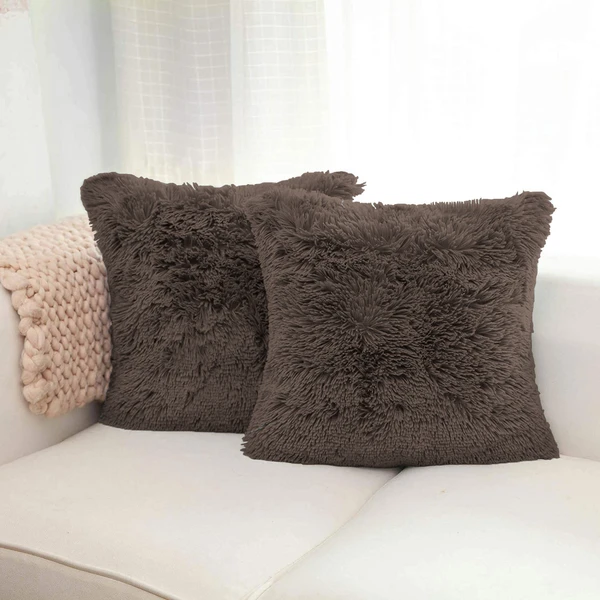 LUXE HOME INTERNATIONAL Luxe Home Cushion Cover Marino Fur Sold Design Ultra Soft for Home Decor, Sofa, Bedroom, Fernituer, Living Room Set of 2 ( 16"x16", Chocolate ) - Chocolate