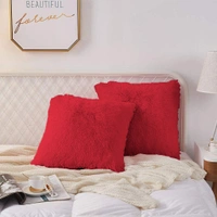 LUXE HOME INTERNATIONAL Luxe Home Cushion Cover Marino Fur Sold Design Ultra Soft for Home Decor, Sofa, Bedroom, Fernituer, Living Room Set of 2 ( 16"x16", Maroon ) - 16x16, Maroon