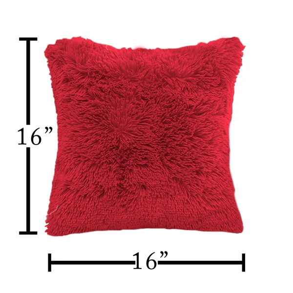 LUXE HOME INTERNATIONAL Luxe Home Cushion Cover Marino Fur Sold Design Ultra Soft for Home Decor, Sofa, Bedroom, Fernituer, Living Room Set of 2 ( 16"x16", Maroon ) - Maroon