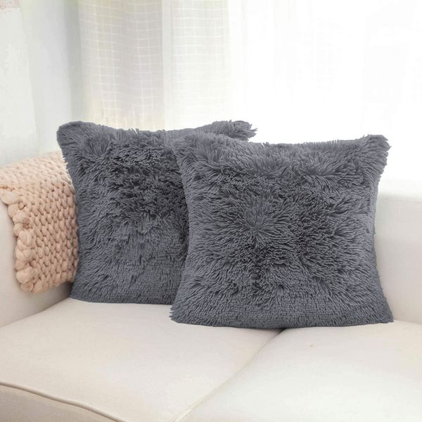 LUXE HOME INTERNATIONAL Luxe Home Cushion Cover Marino Fur Sold Design Ultra Soft for Home Decor, Sofa, Bedroom, Fernituer, Living Room Set of 2 ( 16"x16", Grey ) - Grey