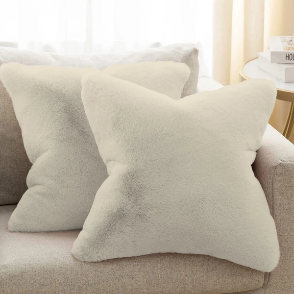 LUXE HOME INTERNATIONAL Luxe Home Cushion Cover Rebbit Fur Sold Design Ultra Soft for Home Decor, Sofa, Bedroom, Fernituer, Living Room Set of 2 ( 16"x16", Beige ) - Beige