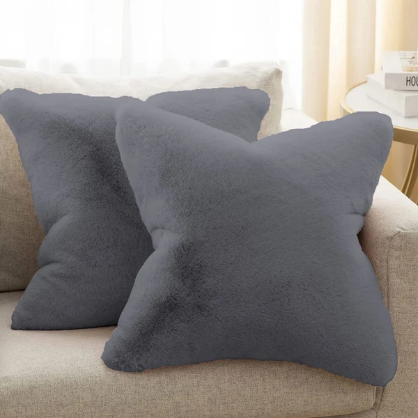 LUXE HOME INTERNATIONAL Luxe Home Cushion Cover Rebbit Fur Sold Design Ultra Soft for Home Decor, Sofa, Bedroom, Fernituer, Living Room Set of 2 ( 16"x16", Grey) - Grey