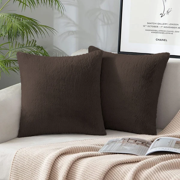 LUXE HOME INTERNATIONAL LuxeHomeCushionCoverRebbitFurSoldDesignUltraSoftforHomeDecor,Sofa,Bedroom,Fernituer,LivingRoomSetof2(16"x16",Chocolate) - Chocolate