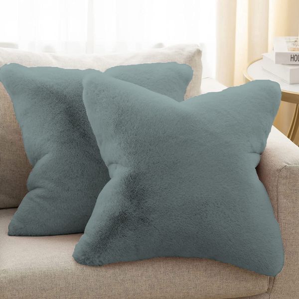 LUXE HOME INTERNATIONAL Luxe Home Cushion Cover Rebbit Fur Sold Design Ultra Soft for Home Decor, Sofa, Bedroom, Fernituer, Living Room Set of 2 ( 16"x16", Seige) - Seige
