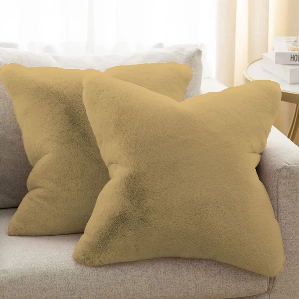 LUXE HOME INTERNATIONAL Luxe Home Cushion Cover Rebbit Fur Sold Design Ultra Soft for Home Decor, Sofa, Bedroom, Fernituer, Living Room Set of 2 ( 16"x16", Anti Gold ) - Anti Gold