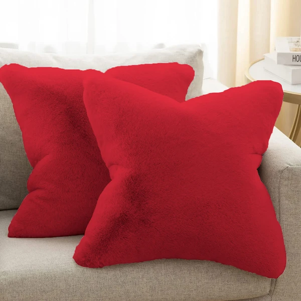 LUXE HOME INTERNATIONAL Luxe Home Cushion Cover Rebbit Fur Sold Design Ultra Soft for Home Decor, Sofa, Bedroom, Fernituer, Living Room Set of 2 ( 16"x16", Maroon) - Maroon