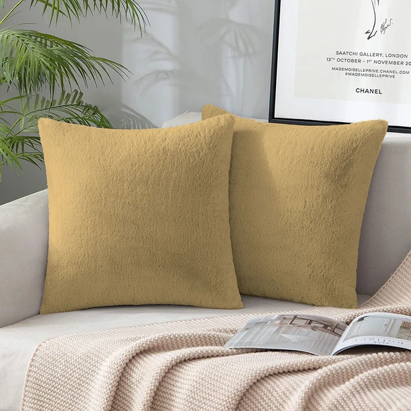 LUXE HOME INTERNATIONAL LuxeHomeCushionCoverRebbitFurSoldDesignUltraSoftforHomeDecor,Sofa,Bedroom,Fernituer,LivingRoomSetof2(16"x16",AntiGold) - Anti Gold