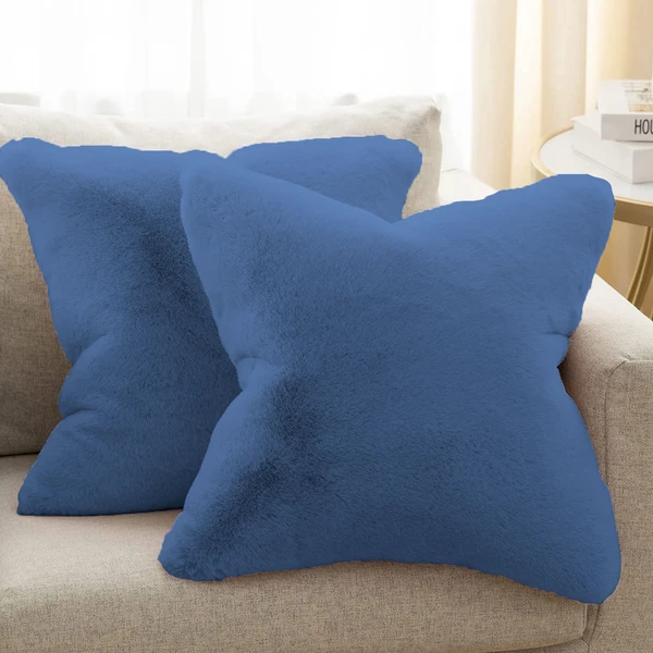 LUXE HOME INTERNATIONAL Luxe Home Cushion Cover Rebbit Fur Sold Design Ultra Soft for Home Decor, Sofa, Bedroom, Fernituer, Living Room Set of 2 ( 16"x16", Blue) - Blue