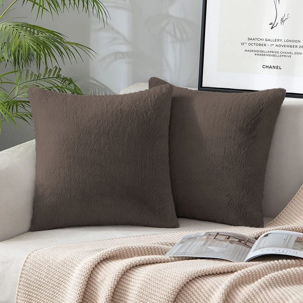 LUXE HOME INTERNATIONAL LuxeHomeCushionCoverRebbitFurSoldDesignUltraSoftforHomeDecor,Sofa,Bedroom,Fernituer,LivingRoomSetof2(16"x16",Cocoa) - Cocoa