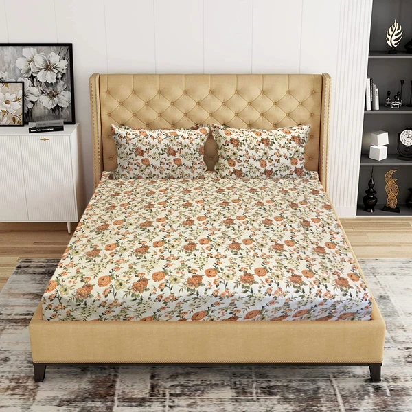 LUXE HOME INTERNATIONAL Luxe Home Double Cotton Bedsheet 150 TC Manhattan King Size with 2 Pillow Cover Set for Double Bed (, Orange90x100 Inch, MB-0002 ) - Orange