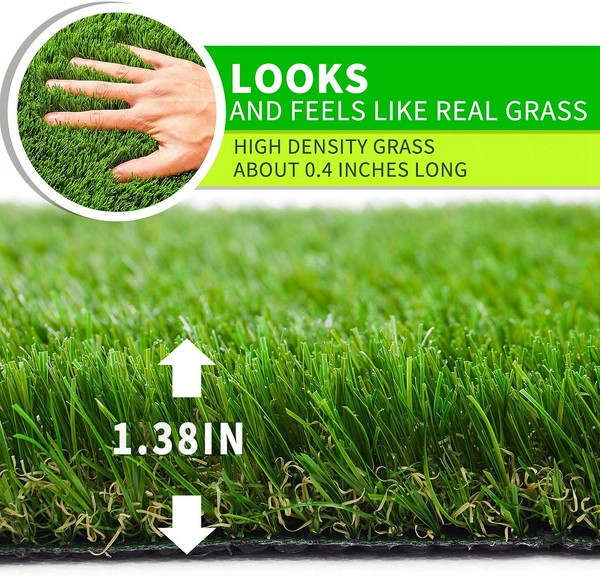 Luxe Home International LUXE HOME INTERNATIONAL Artificial 35 MM Turf Balcony Grass Mat Use for Home Garden, Decoration, Lawn Floor, High-Density Covering, Doormat, Office, Park, School (Green, 6.5x9, 1 Pc) - 6X9, Green