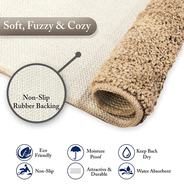 LUXE HOME INTERNATIONAL Bathmat Bostan Microfiber 1600 GSM Anti-Skid ( Beige , 38 Cm x 58 Cm , Pack of 1 ) - Beige