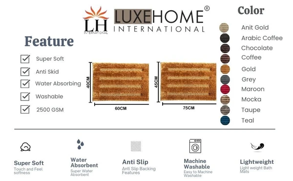 LUXE HOME INTERNATIONAL BathmatClassicMicrofiber2500GSMAnti-Skid(40x60cm,Gold,Packof2) - Gold