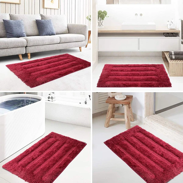 LUXE HOME INTERNATIONAL Bathmat Classic Microfiber 2500 GSM Anti-Skid ( 45x75 cm, Maroon, Pack of 1 ) - Maroon