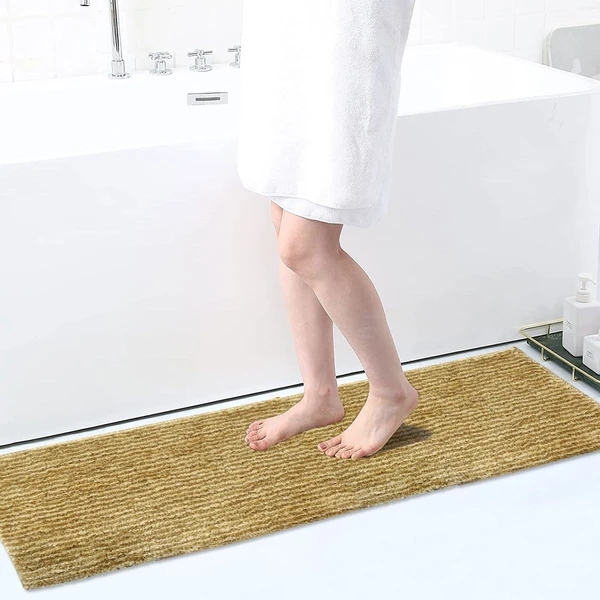 LUXE HOME INTERNATIONAL Bathmat Comfort Microfiber 1600 GSM Anti-Skid ( 58x140 cm, Beige, Pack of 1 ) - Beige