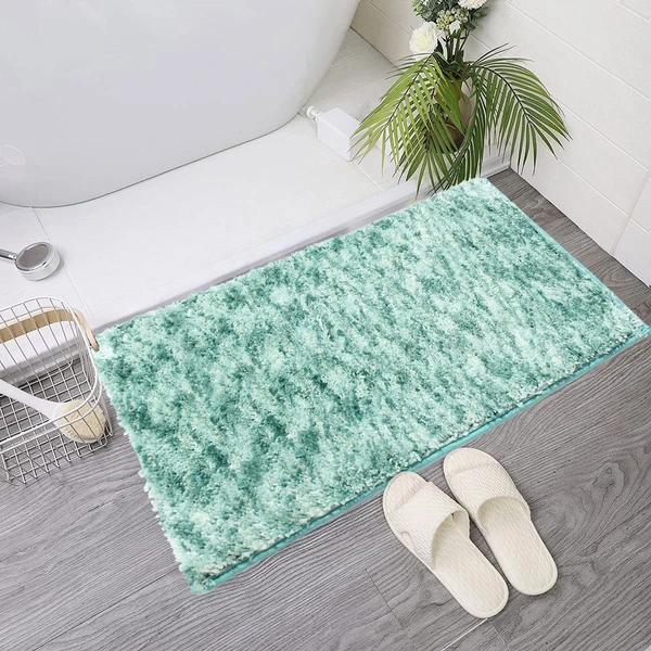 LUXE HOME INTERNATIONAL Bathmat Hawaii Microfiber 2500 GSM Anti-Skid ( Aqua , 60 Cm x 90 Cm , Pack of 1 ) - Aqua