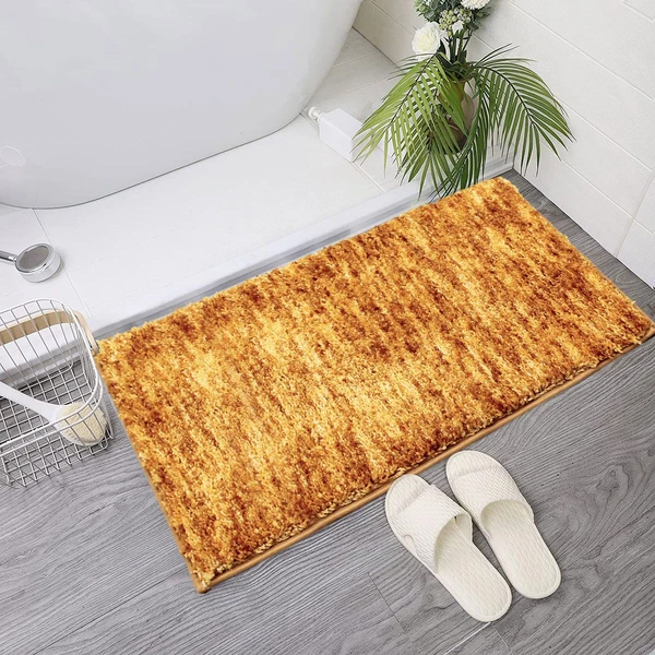 LUXE HOME INTERNATIONAL Bathmat Hawaii Microfiber 2500 GSM Anti-Skid ( Gold , 60 Cm x 90 Cm , Pack of 1 ) - Gold