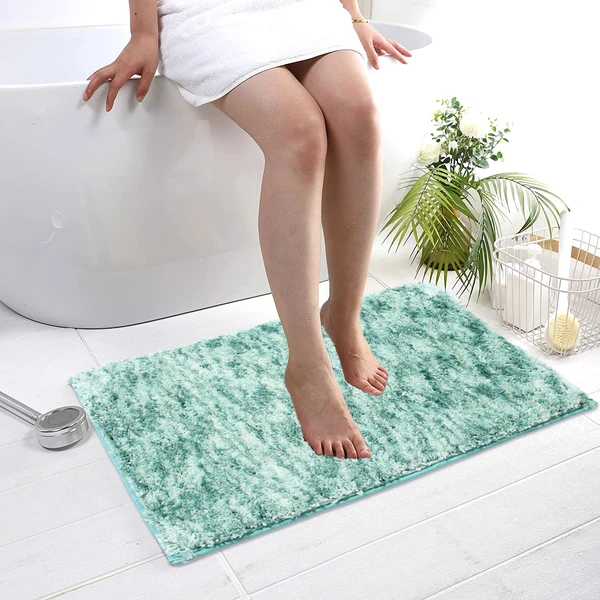 LUXE HOME INTERNATIONAL Bathmat Hawaii Microfiber 2500 GSM Anti-Skid ( Aqua , 45 Cm x 75 Cm , Pack of 1 ) - Aqua