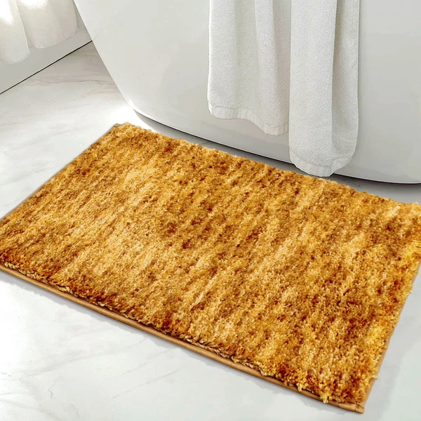 LUXE HOME INTERNATIONAL Bathmat Hawaii Microfiber 2500 GSM Anti-Skid ( Gold , 40 Cm x 60 Cm , Pack of 1 ) - Gold