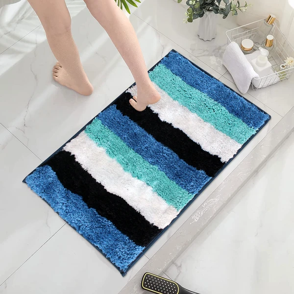 LUXE HOME INTERNATIONAL Bathmat Jaricho Microfiber 2500 GSM Anti-Skid ( 45Cm x 75Cm , Ocean , Pack of 1 ) - Ocean