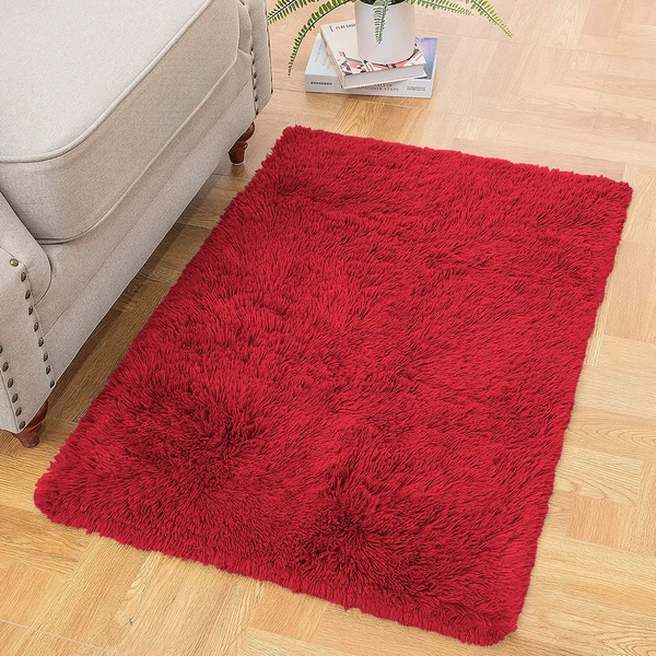 LUXE HOME INTERNATIONAL Bathmat Marino Fur 2000 GSM Super Soft ( Maroon , 60x90 Cm , Pack of 1 ) - Maroon