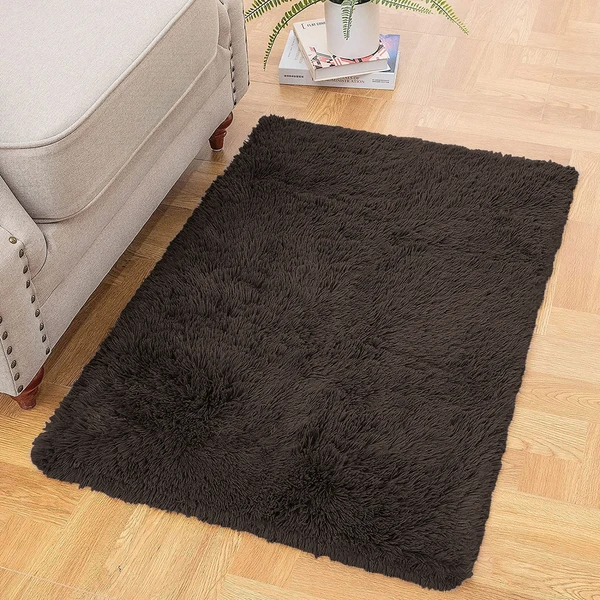 LUXE HOME INTERNATIONAL Bathmat Marino Fur 2000 GSM Super Soft ( Chocolat , 60x90 Cm , Pack of 1 ) - Chocolat