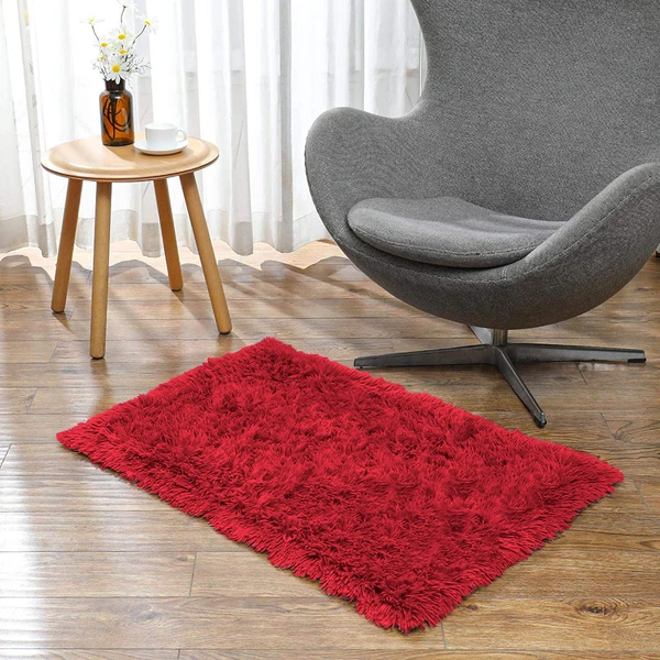 LUXE HOME INTERNATIONAL Bathmat Marino Fur 2000 GSM Super Soft ( Maroon , 45x75 Cm , Pack of 1 ) - Maroon