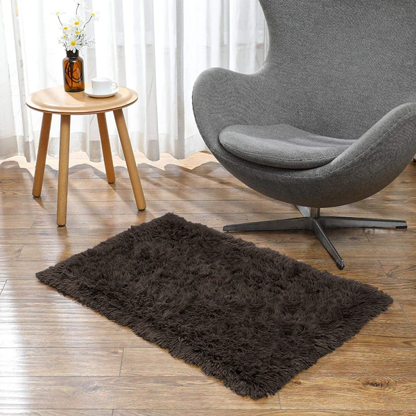 LUXE HOME INTERNATIONAL Bathmat Marino Fur 2000 GSM Super Soft ( Chocolat , 45x75 Cm , Pack of 1 ) - Chocolat