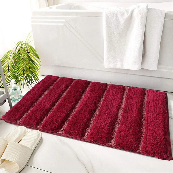 LUXE HOME INTERNATIONAL Bathmat Mexico Microfiber 2500 GSM Anti-Skid ( Maroon , 38 Cm x 58 Cm , Pack of 1 ) - Maroon