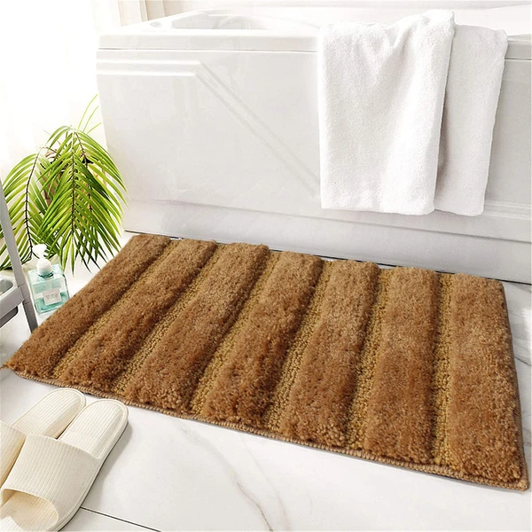 LUXE HOME INTERNATIONAL Bathmat Mexico Microfiber 2500 GSM Anti-Skid ( Beige , 38 Cm x 58 Cm , Pack of 1 ) - Beige