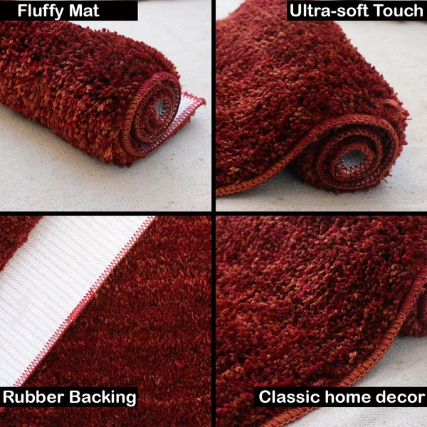 LUXE HOME INTERNATIONAL Bathmat Moscow Microfiber 1600 GSM Anti-Skid ( Maroon , 38 Cm x 58 Cm , Pack of 1 ) - Maroon