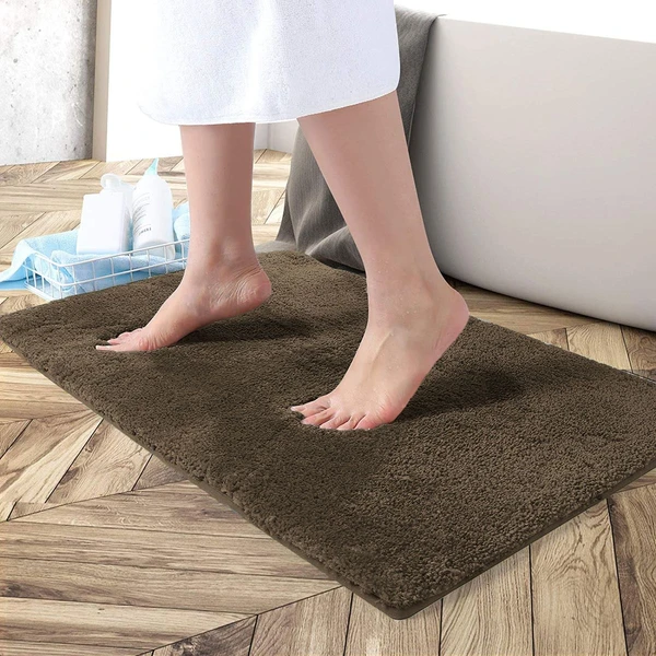 LUXE HOME INTERNATIONAL Bathmat Newman Microfiber 2500 GSM Anti Slip ( Chocolate, 45x75 cm, Pack of 1 ) - Chocolate