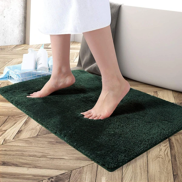 LUXE HOME INTERNATIONAL Bathmat Newman Microfiber 2500 GSM Anti Slip ( Hunter Green, 45x75 cm, Pack of 1 ) - Hunter Green