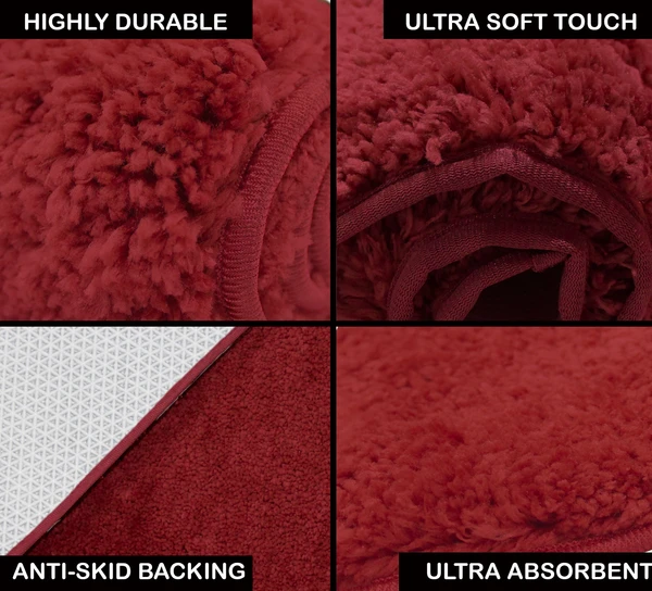 LUXE HOME INTERNATIONAL Bathmat Newman Microfiber 2500 GSM Anti Slip ( Maroon, 40x60 cm, Pack of 1 ) - Maroon