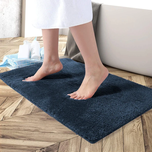 LUXE HOME INTERNATIONAL Bathmat Newman Microfiber 2500 GSM Anti Slip ( Navy Blue, 45x75 cm, Pack of 1 ) - Navy Blue