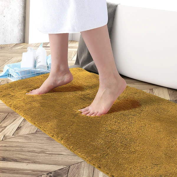 LUXE HOME INTERNATIONAL Bathmat Newman Microfiber 2500 GSM Anti Slip ( Gold, 60x90 cm, Pack of 1 ) - Gold