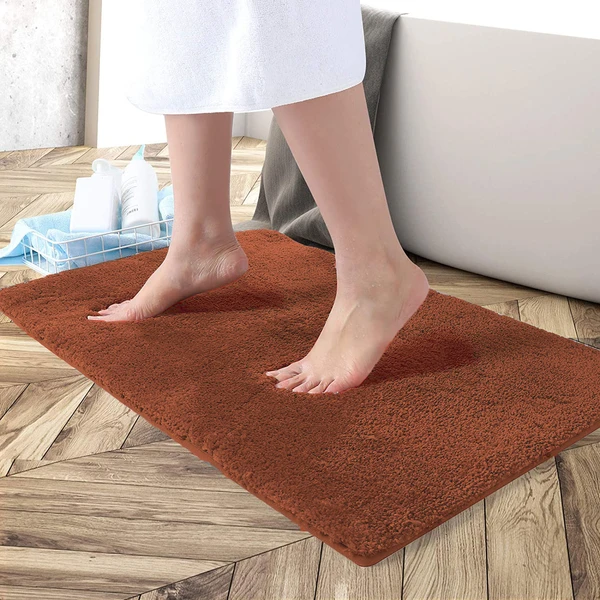 LUXE HOME INTERNATIONAL Bathmat Newman Microfiber 2500 GSM Anti Slip ( Rust, 45x75 cm, Pack of 1 ) - Rust