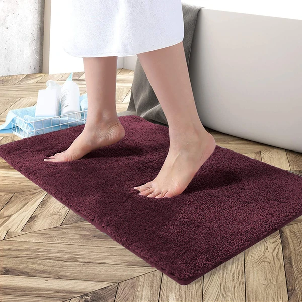 LUXE HOME INTERNATIONAL Bathmat Newman Microfiber 2500 GSM Anti Slip ( wine, 45x75 cm, Pack of 1 ) - wine