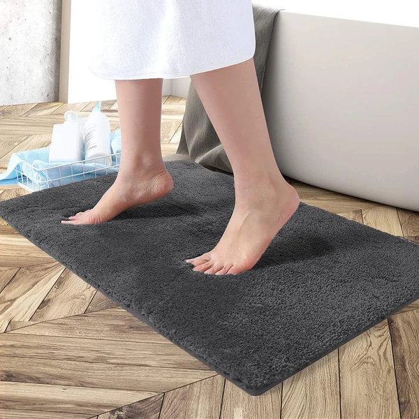 LUXE HOME INTERNATIONAL Bathmat Newman Microfiber 2500 GSM Anti Slip ( Grey, 45x75 cm, Pack of 1 ) - Grey