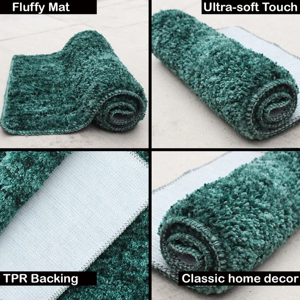 LUXE HOME INTERNATIONAL Bathmat Norway Microfiber 1600 GSM Anti-Skid ( Green , 38 Cm x 58 Cm , Pack of 1 ) - Green